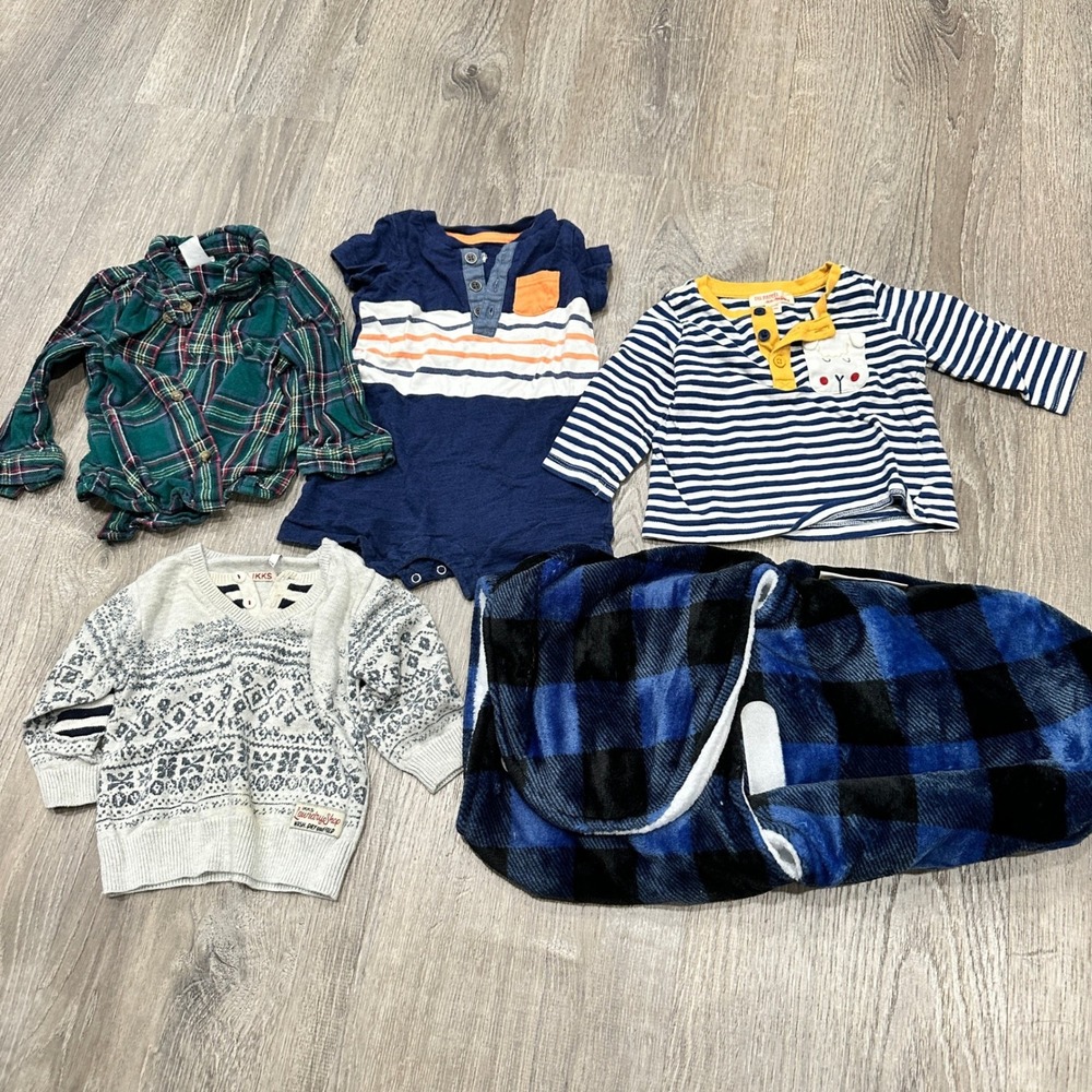Baby Boy 6M Bundle Lot IKKS Sweater DPAM North 6 months Kids Shirt Plaid Swaddle